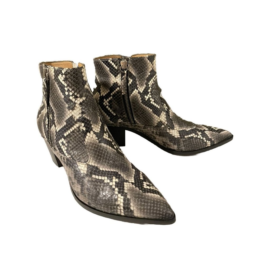 Italian Leather Python Snakeskin Ankle Boots Side… - image 1